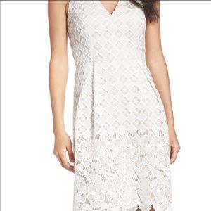 New Adrianna Papell White Lace Fit an Flare Dress